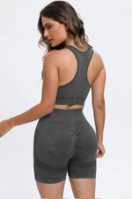 3 Piece Washed Square Neck Wide Strap Active Set - Ladyez