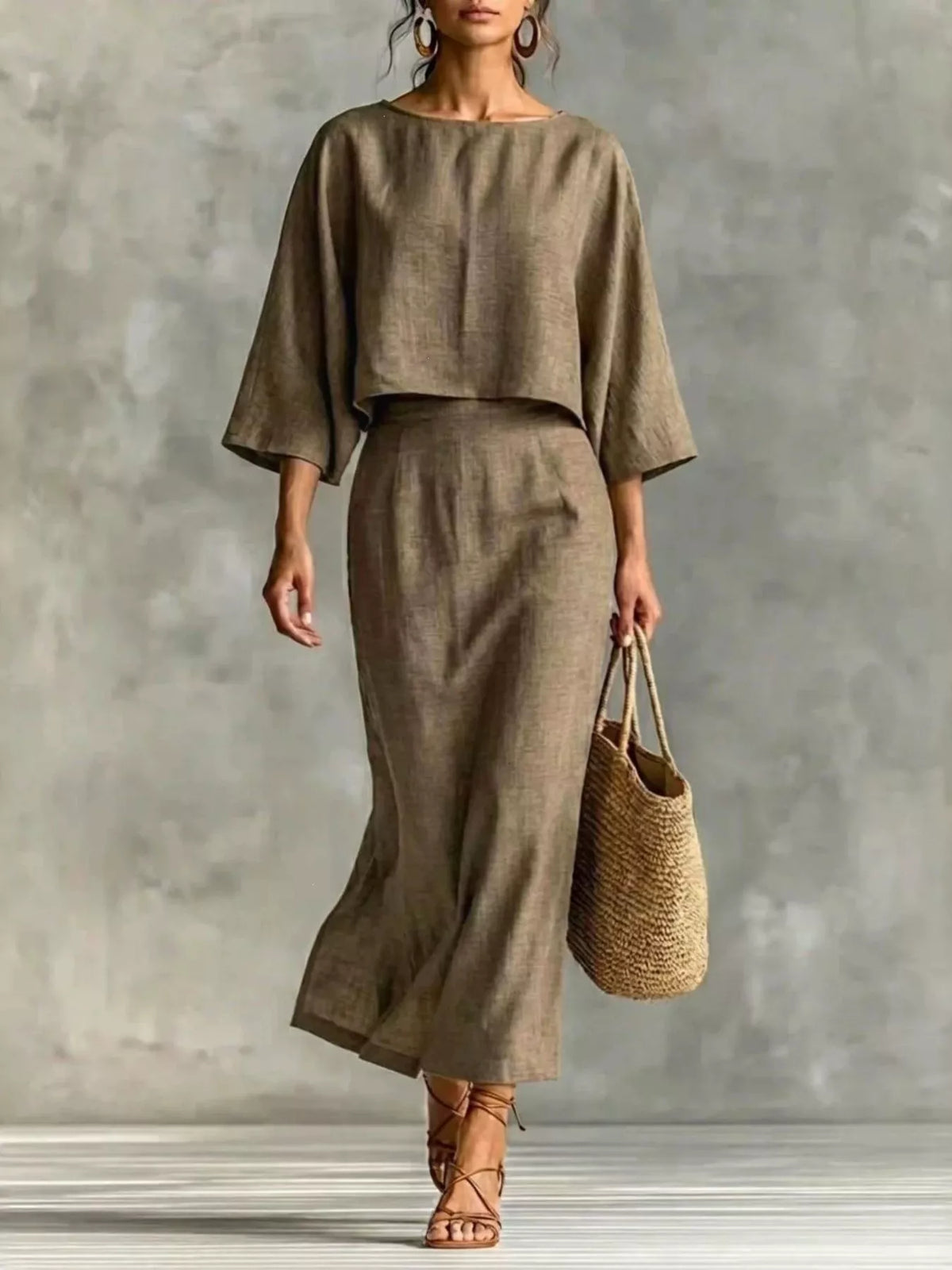 Full Size Solid Color Cropped Top and Midi Skirt Set Plus Size