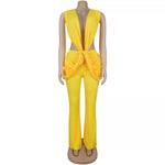 Deep V-Neck Knot-Front Flare Leg Jumpsuit