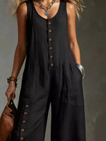 Full Size Sleeveless Button-Down Wide-Leg Jumpsuit Plus Size