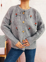 Rose Embroidered Button-Up Cardigan