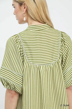 Umgee Striped Puff Sleeve Shift Dress