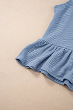 Color Ribbed Ruffle Tank Top and Pants Set