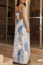 Cutout Back Printed Square Neck Maxi Dress - Ladyez