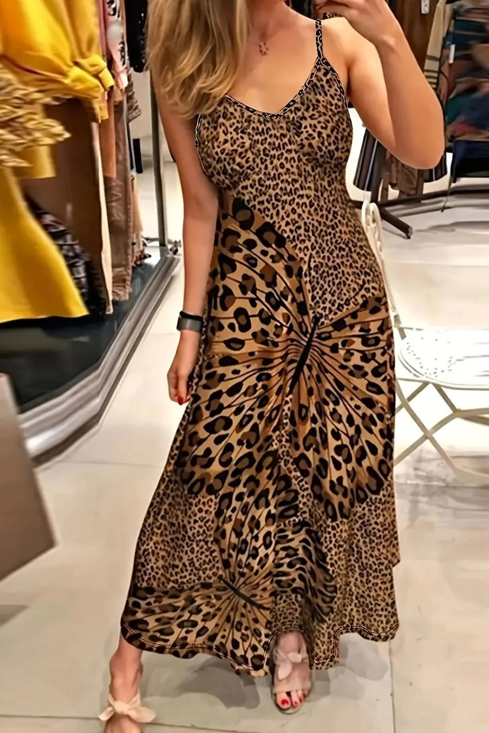 Butterfly Leopard Maxi Cami Dress - Ladyez