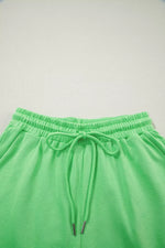 Solid Color Puffy Loose Top Drawstring Shorts 2pcs Outfit