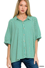 Zenana Oversized Stripe Button Down Shirt