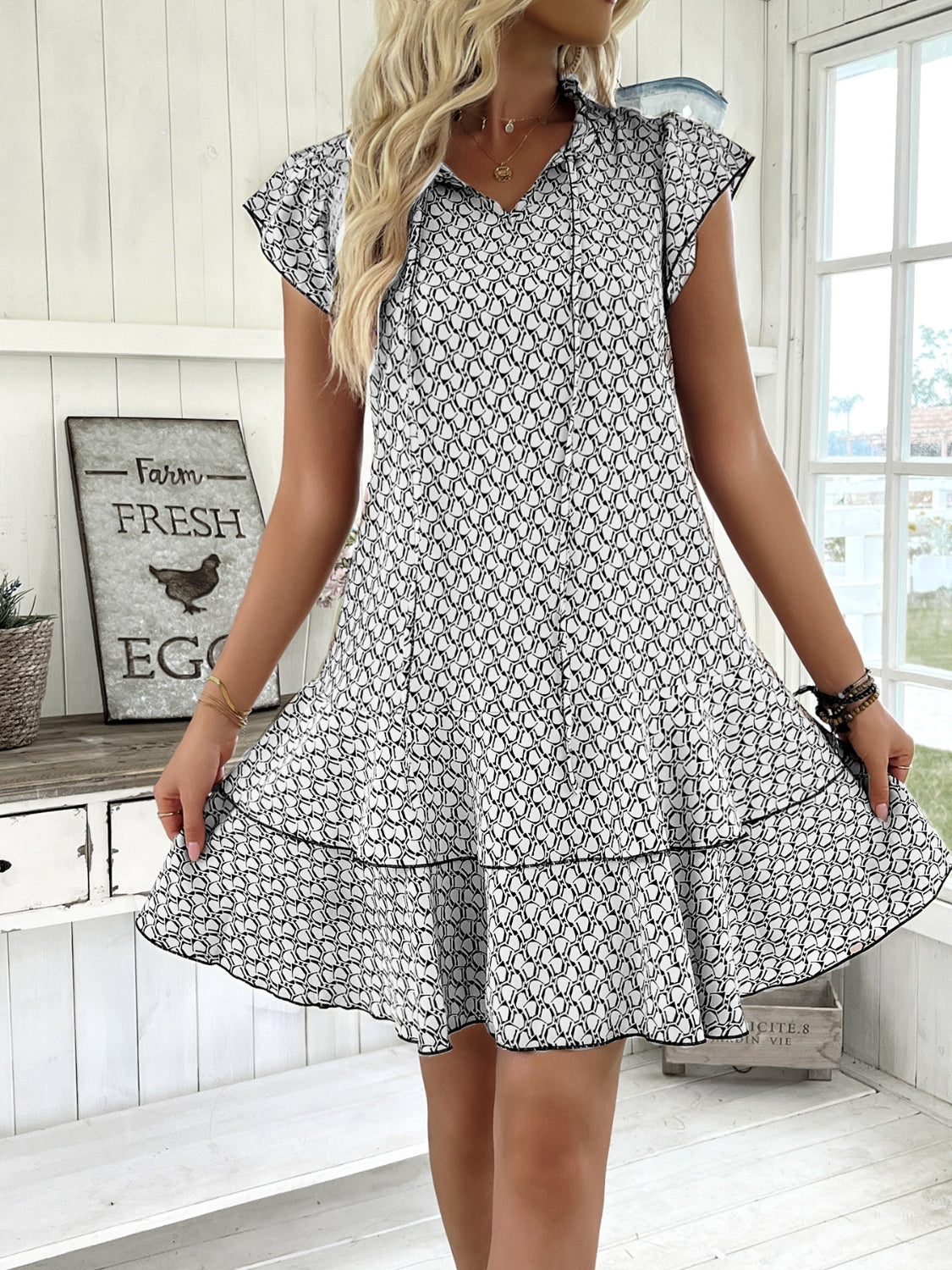 Full Size Ruffled Layered Printed Mini Dress Plus Size - Ladyez