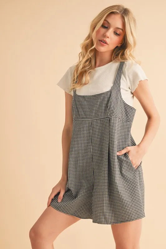 Aemi+Co Plaid Square Neck Romper - Ladyez