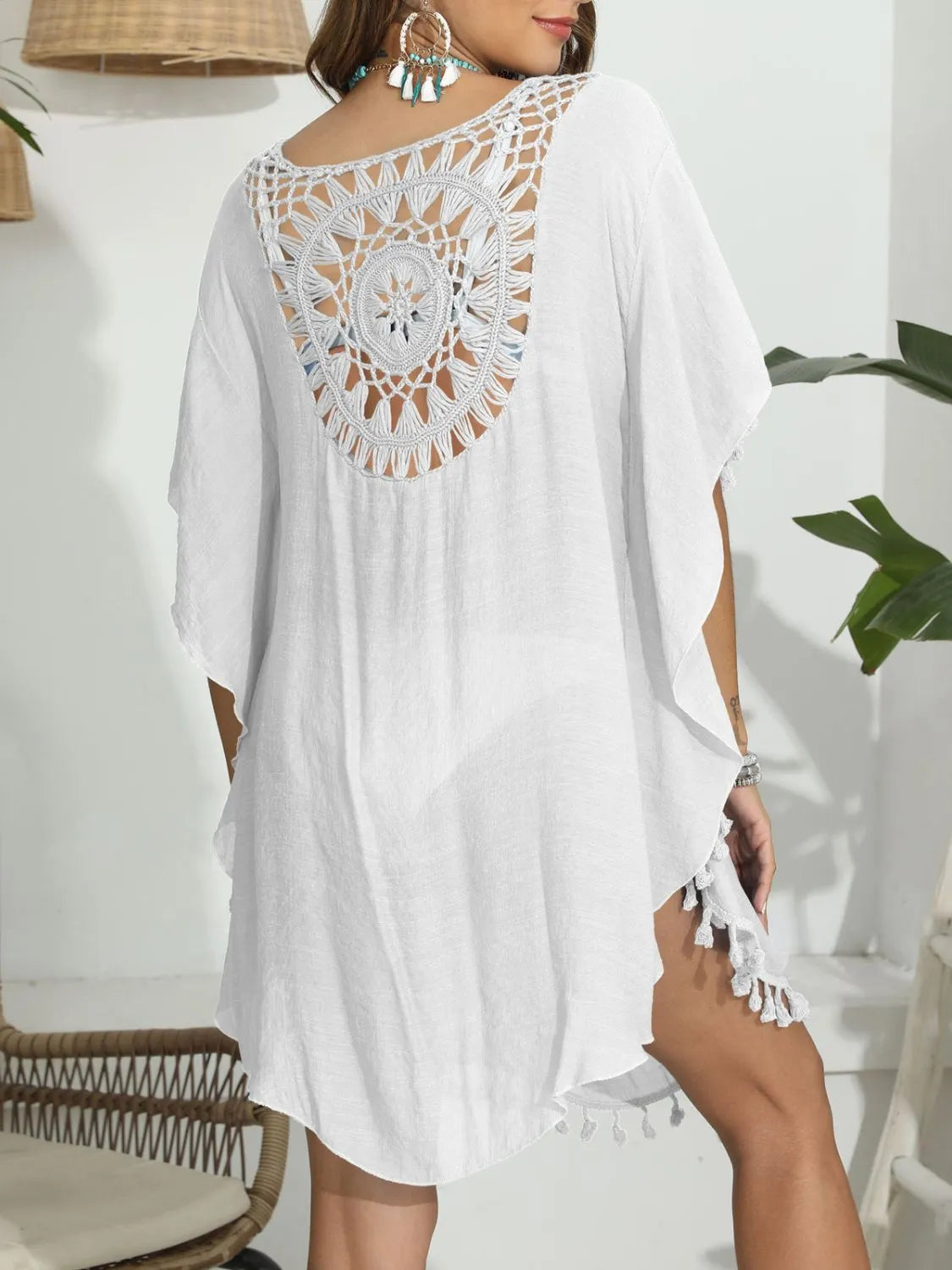 Tassel Crochet Round Neck Cover-Up - Ladyez