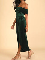 Off-Shoulder Wrap Dress with Side Slit - Ladyez