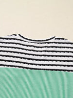 Twisted Ribbed Contrast Round Neck Striped Patchwork Long Sleeve Top