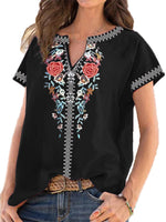Full Size Floral Notched Short Sleeve Blouse Plus Size