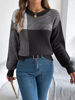 Color Block Striped Round Neck Sweater