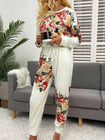 Shiny Printed Round Neck Top and Pants Lounge Set - Ladyez