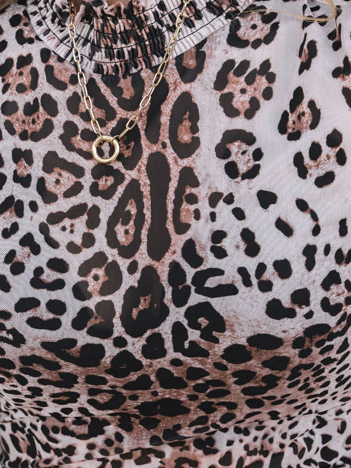 Leopard Print Long Sleeve Mock Neck Bodysuit