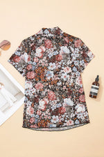 Floral Print Mock Neck Sheer Mesh Top