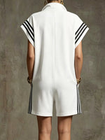 Striped Zip Front Short Sleeve Romper