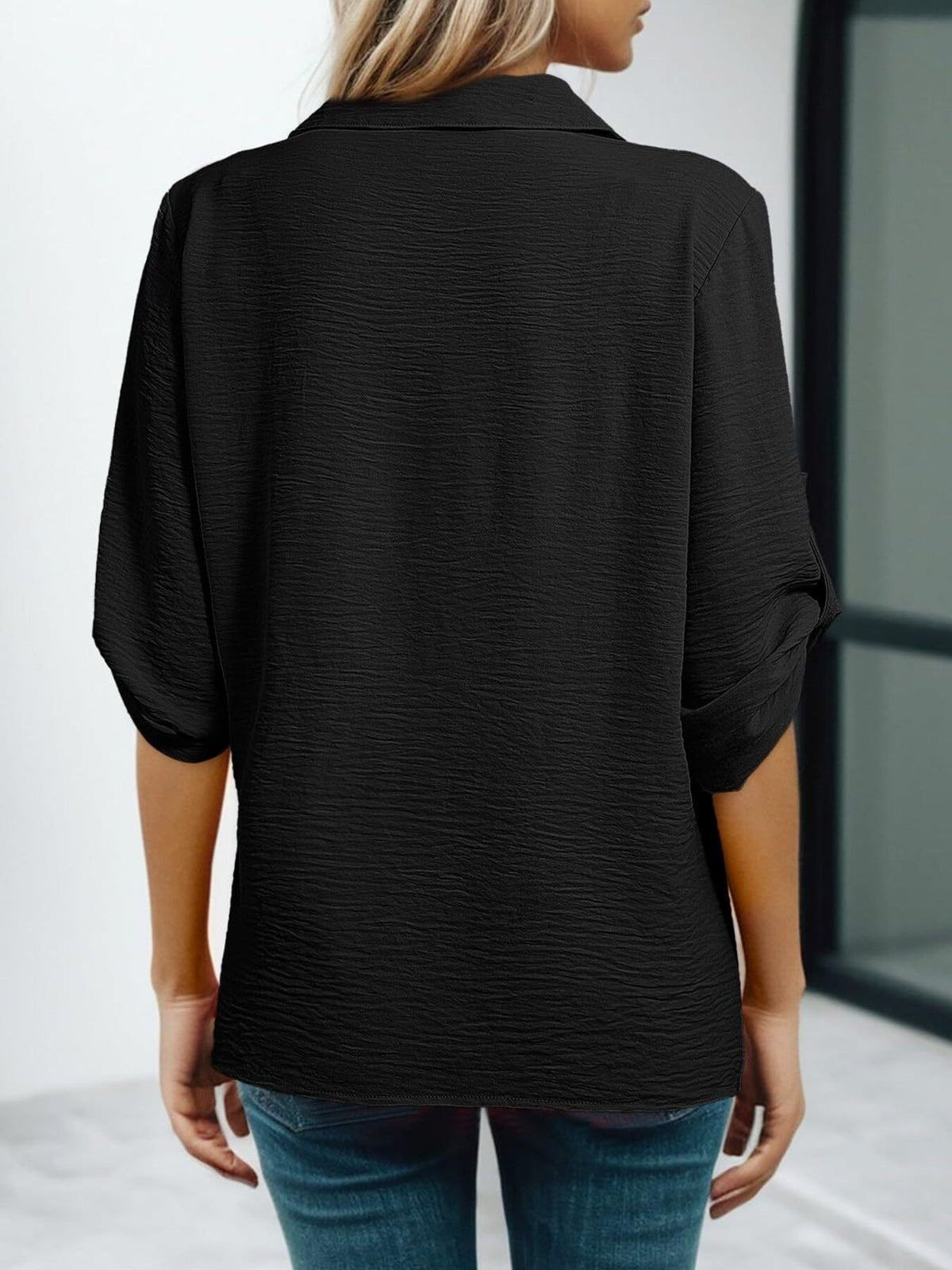 Johnny Collar Texture Blouse
