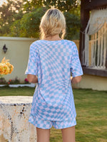 Plaid Round Neck Top and Shorts Lounge Set - Ladyez