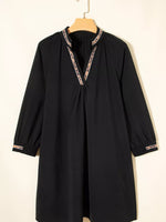 Contrast Trim Bracelet Sleeve Shift Mini Dress