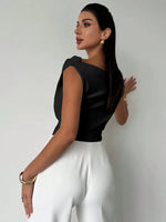 Asymmetrical Ruched Short Sleeve Top - Ladyez