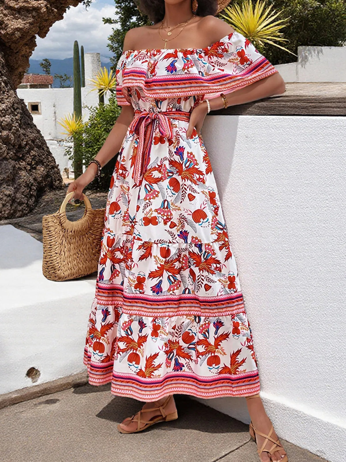 Off-Shoulder Floral Maxi Dress - Ladyez