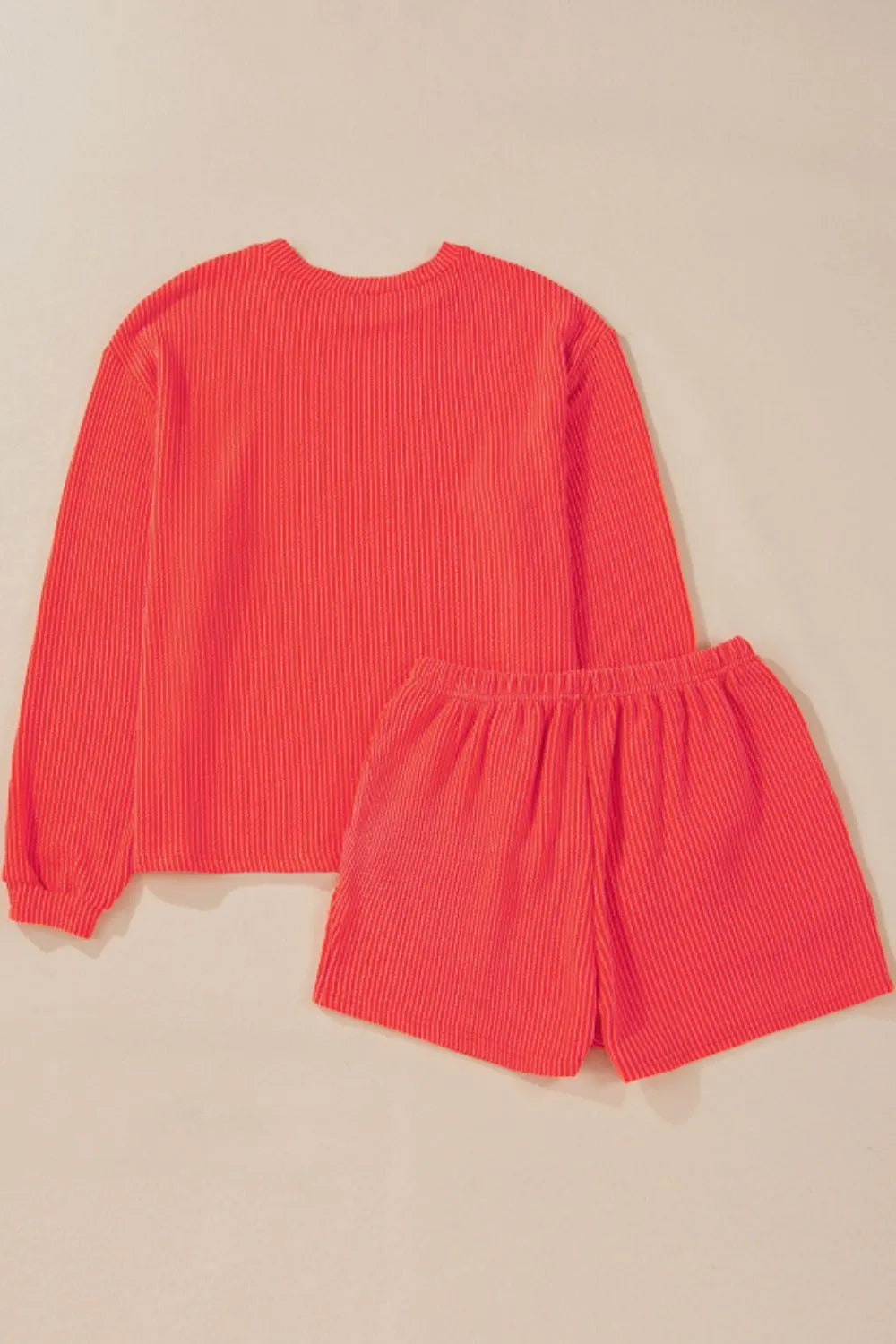 Sequin Heart Round Neck Long Sleeve Top and ShortsSet