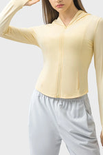 Millennia Pocketed Zip Up Hooded Long Sleeve Active Outerwear - Ladyez