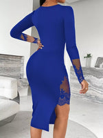 Lace Detail Square Neck Slit Midi Dress