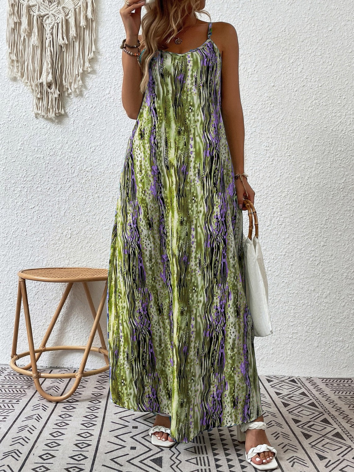 Full Size Printed Scoop Neck Maxi Cami Dress - Ladyez