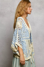 POL Open Front Crochet Cardigan with Scalloped Edge