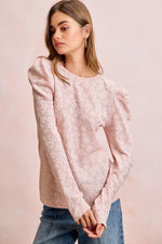 BiBi Textured Flower Knit Puff Shoulder Top