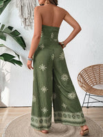 Printed Wide Leg Tube Jumpsuit - Ladyez