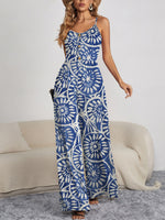 FAM-FAM Decorative Button Spaghetti Strap Wide Leg Jumpsuit - Ladyez