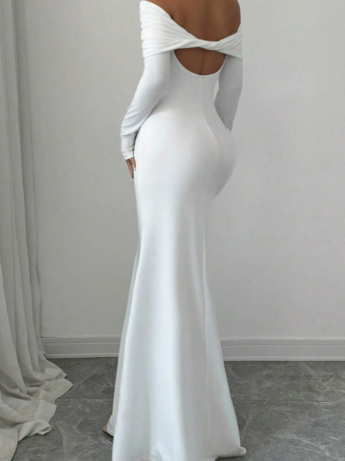 Off-Shoulder Long Sleeve Bodycon Maxi Dress - Ladyez