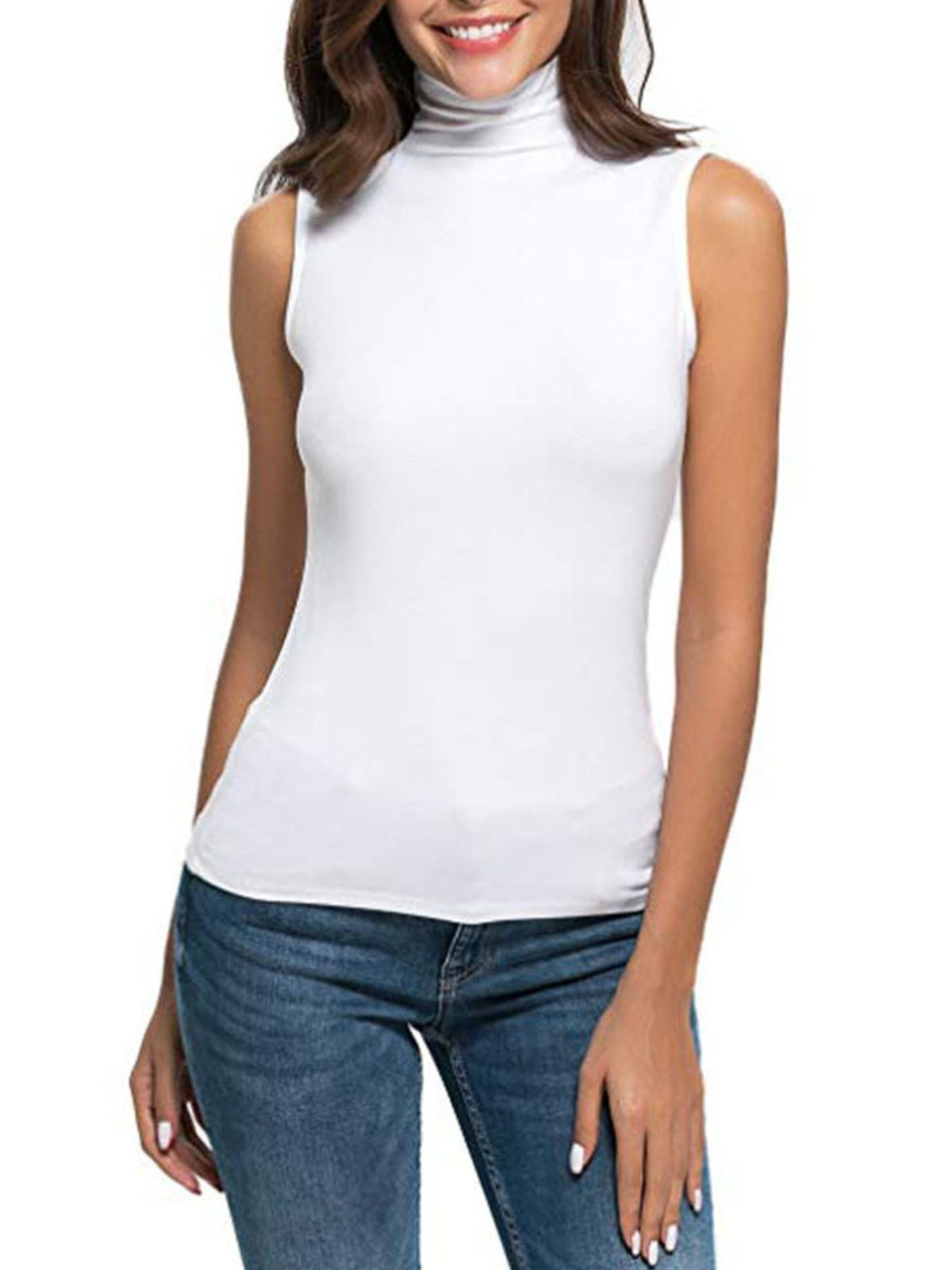 Sleeveless Turtleneck Slim Fit T-Shirt