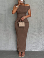 Textured Single Shoulder Maxi Dress - Ladyez