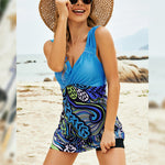 Printed Ruched Swim Dress and Swim Bottoms Set - Ladyez