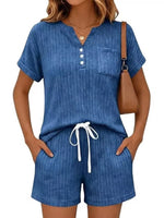 Casual Ribbed Knit Tee and Shorts Set