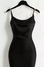 Pearl Strap Cowl Neck Satin Maxi Dress