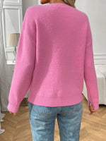 Bow Graphic Ribbed Hem Round Neck Sweater