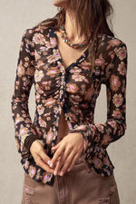 Floral Button-Front Shirt with Bell Sleeves - Ladyez