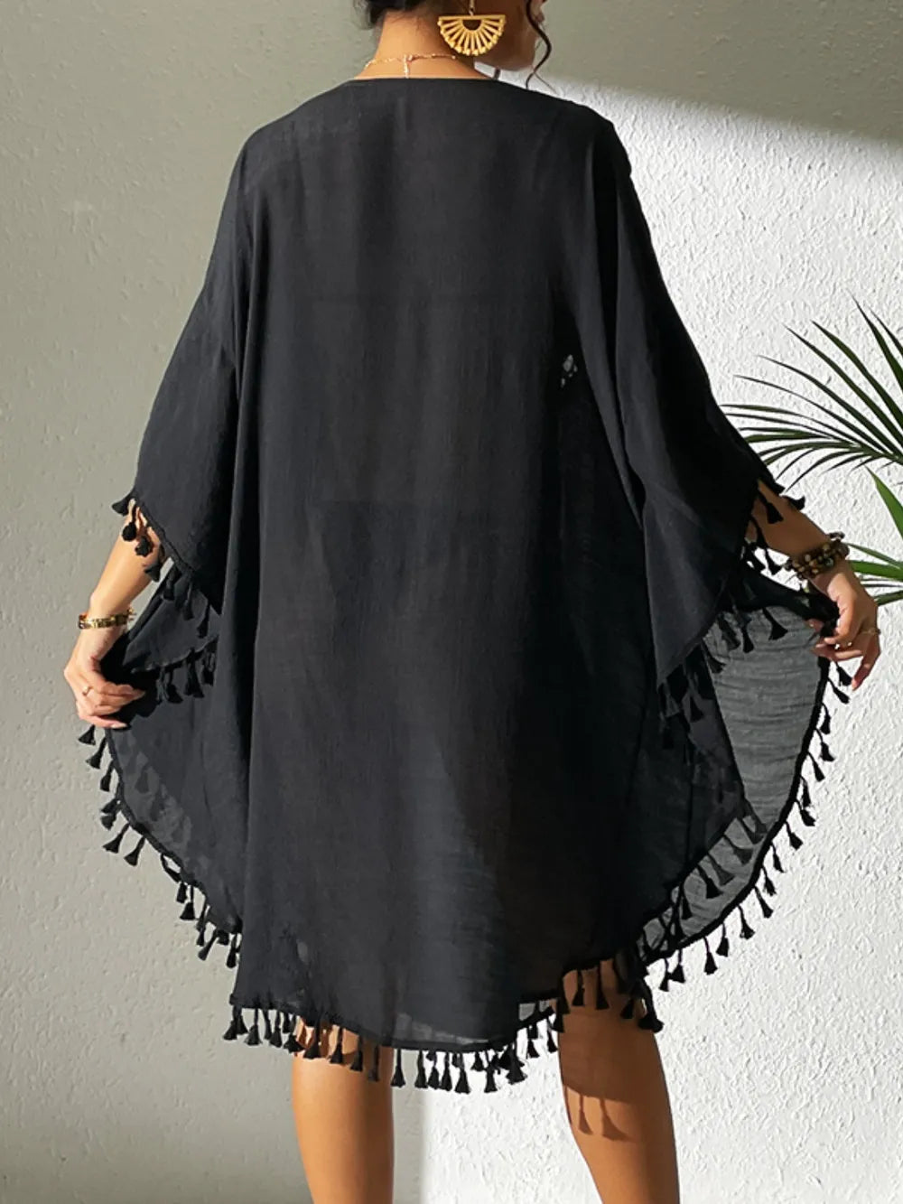 Tassel Cutout Scoop Neck Cover-Up Dress - Ladyez
