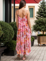 Tiered Printed V-Neck Sleeveless Dress - Ladyez