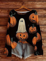 Full Size Halloween Graphic Boat Neck Sweater Plus Size