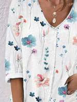 Floral Print V-Neck Button-Down Shirt