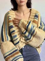 Chunky Knit Striped Cropped Cardigan