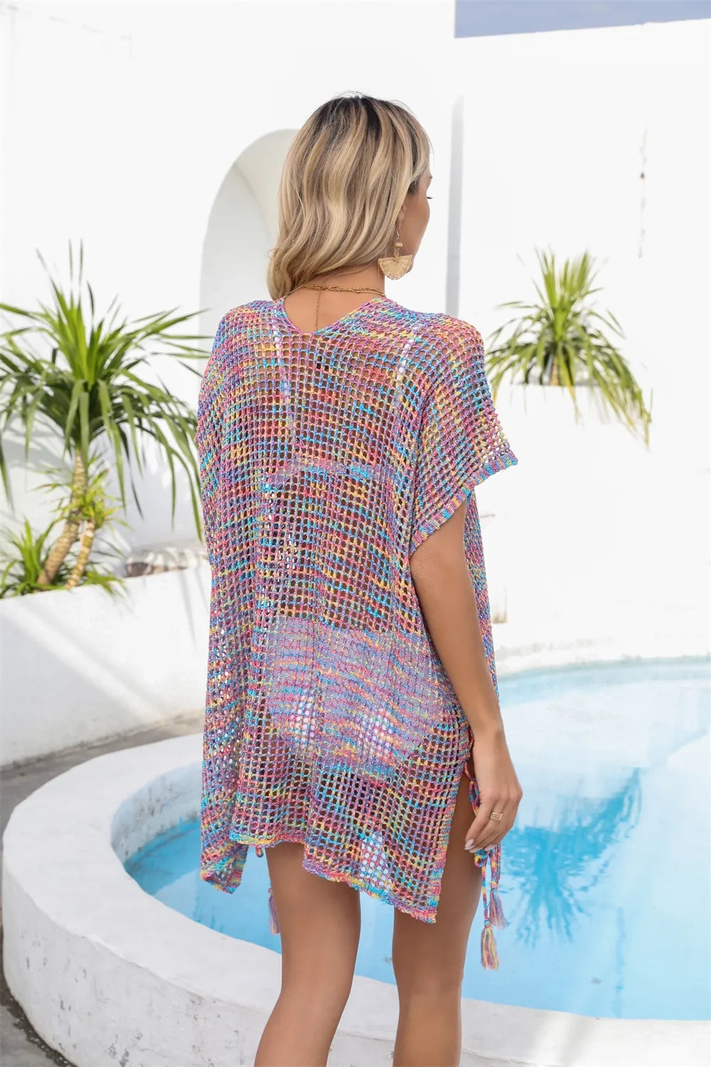 Angel Wings Openwork Slit V-Neck Cover Up - Ladyez
