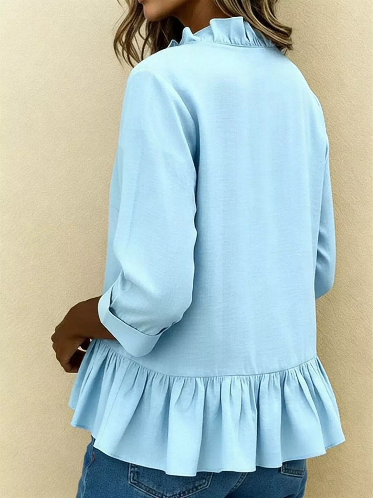 Full Size Ruffled V-Neck Long Sleeve Blouse Plus Size